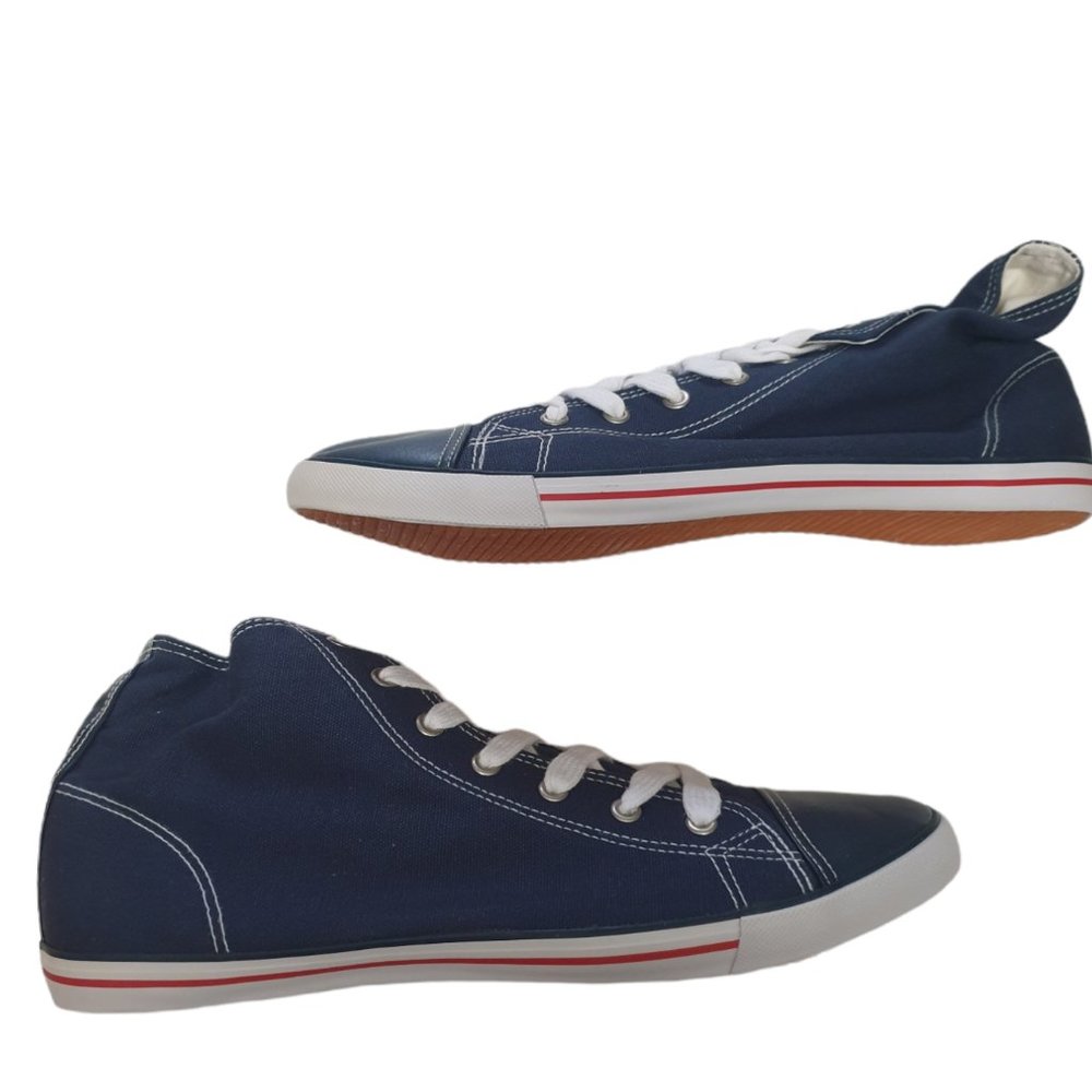 ASOS Men's White and Blue Shoes Size 10,5 Mid Top Plimsolls